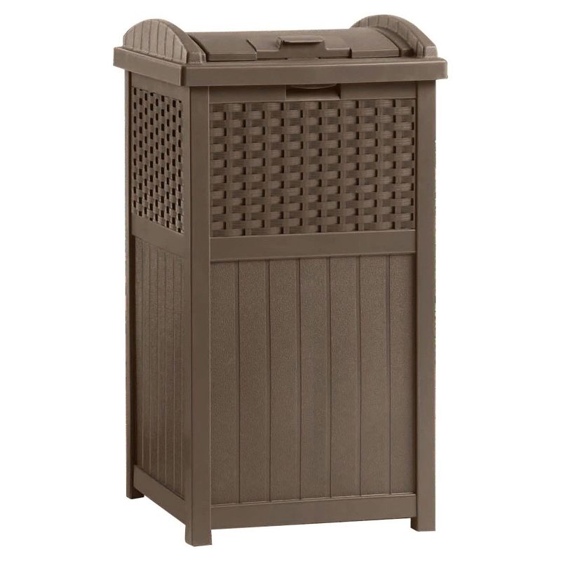 73 Gallon Deck Box With Seat with Suncast Resin Wicker Trash Hideaway
