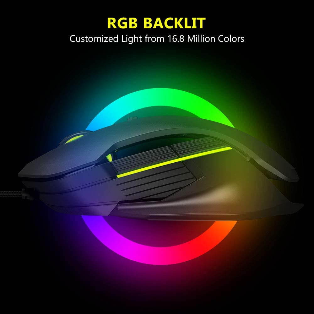 Yijianxi RGB game mouse,4000 DPI,7 programmable buttons and professional game software, ergonomic optical game mouse for Windows PC game player notebook (M625BU(3050)- black)