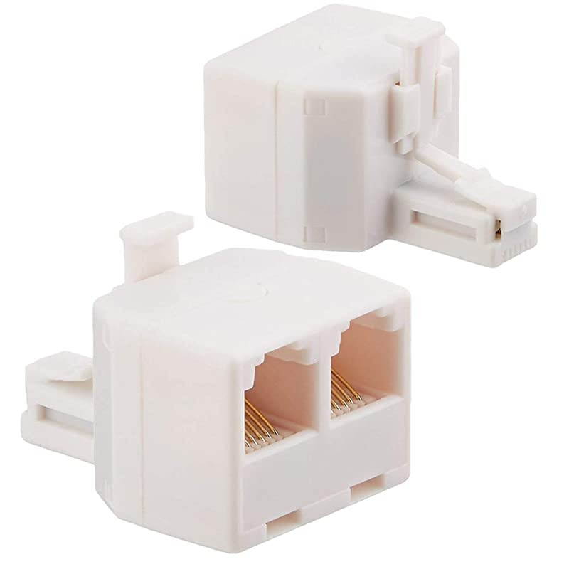 RJ11 Duplex Wall Jack Adapter Dual Phone Line Splitter Wall Jack Plug 1 to 2 Modular Converter Adapter for Office Home ADSL DSL Fax Model Cordless Phone System, White(2 Packs)