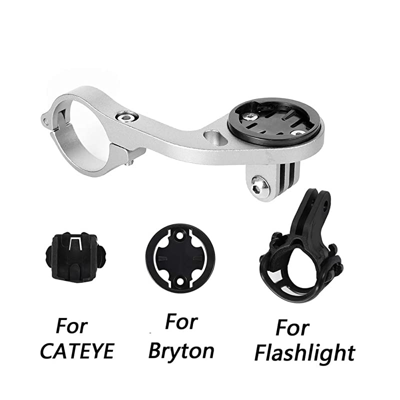 Bike OutFront Mount Bicycle Handlebar Combo Mount for Garmin Bryton Gopro FlashlightCompatible with 318mm 254mm Handlebar Silver