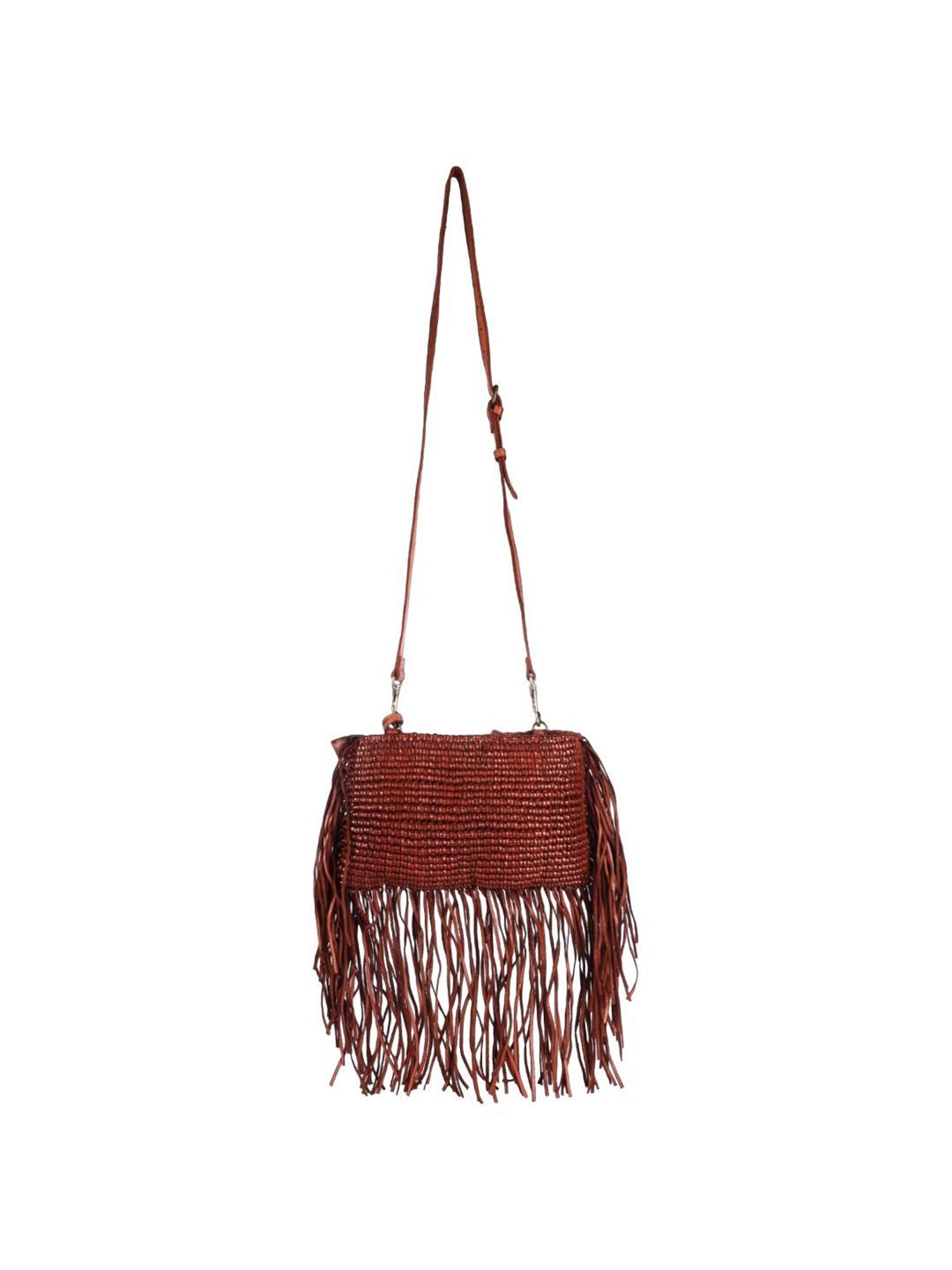 KOMPANERO Macrame Tan Embroidered Sling Handbag