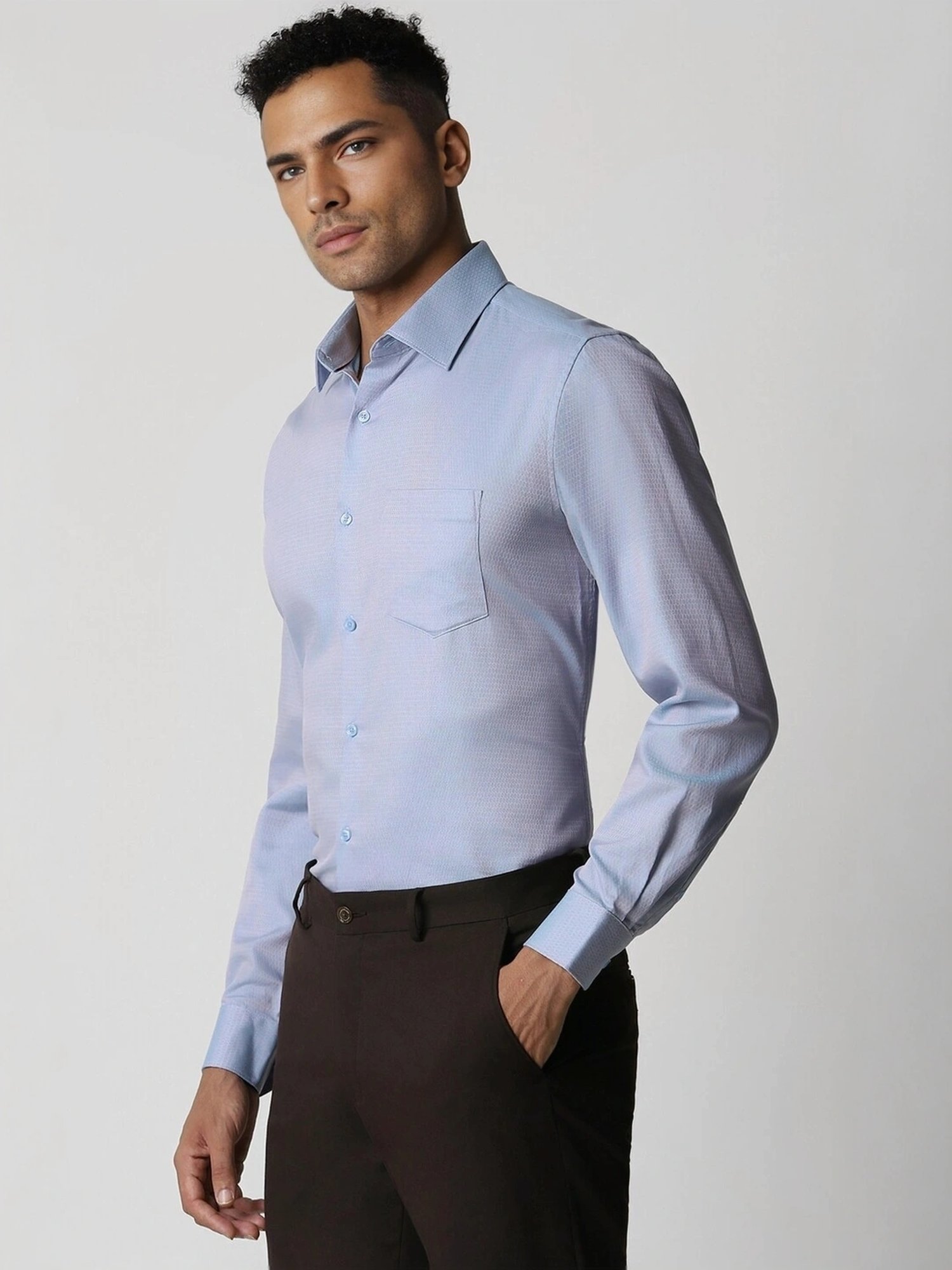 Sojanya Blue Cotton Regular Fit Self Pattern Shirt