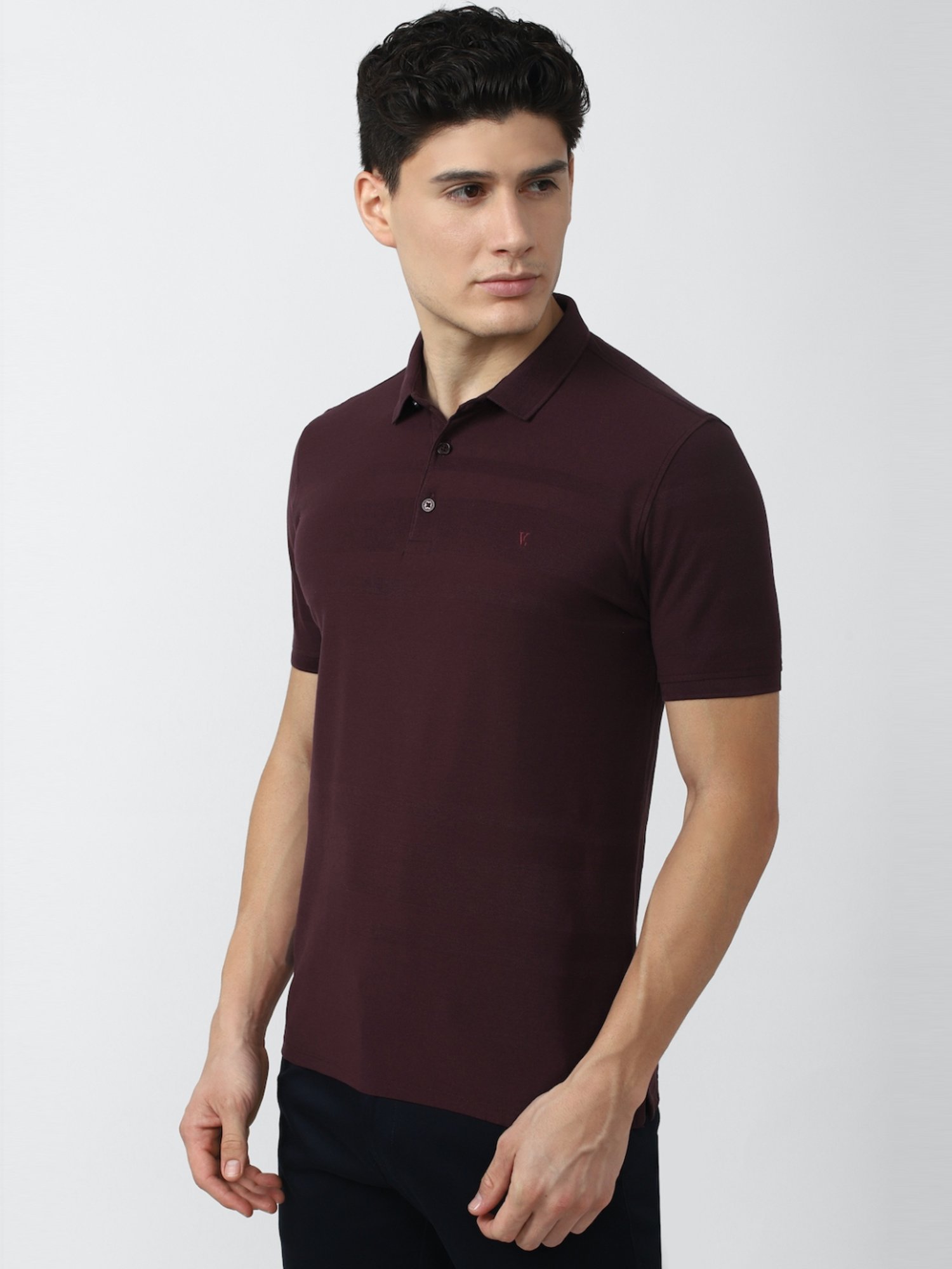 V Dot Maroon Cotton Slim Fit Striped Polo T-Shirt