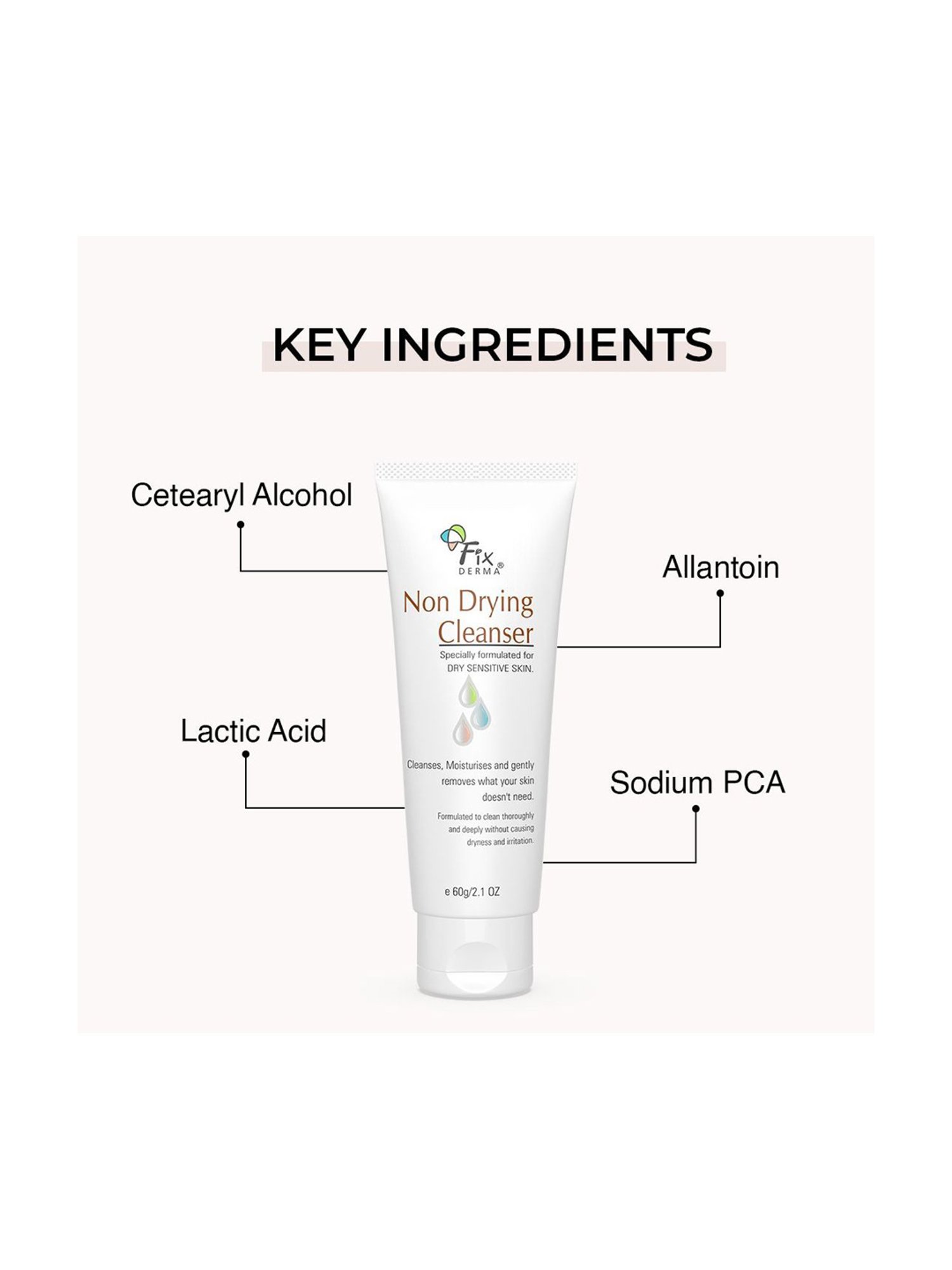 Fixderma Non Drying Cleanser, Dermatologist Tested, Non-Comedogenic - 60 gm