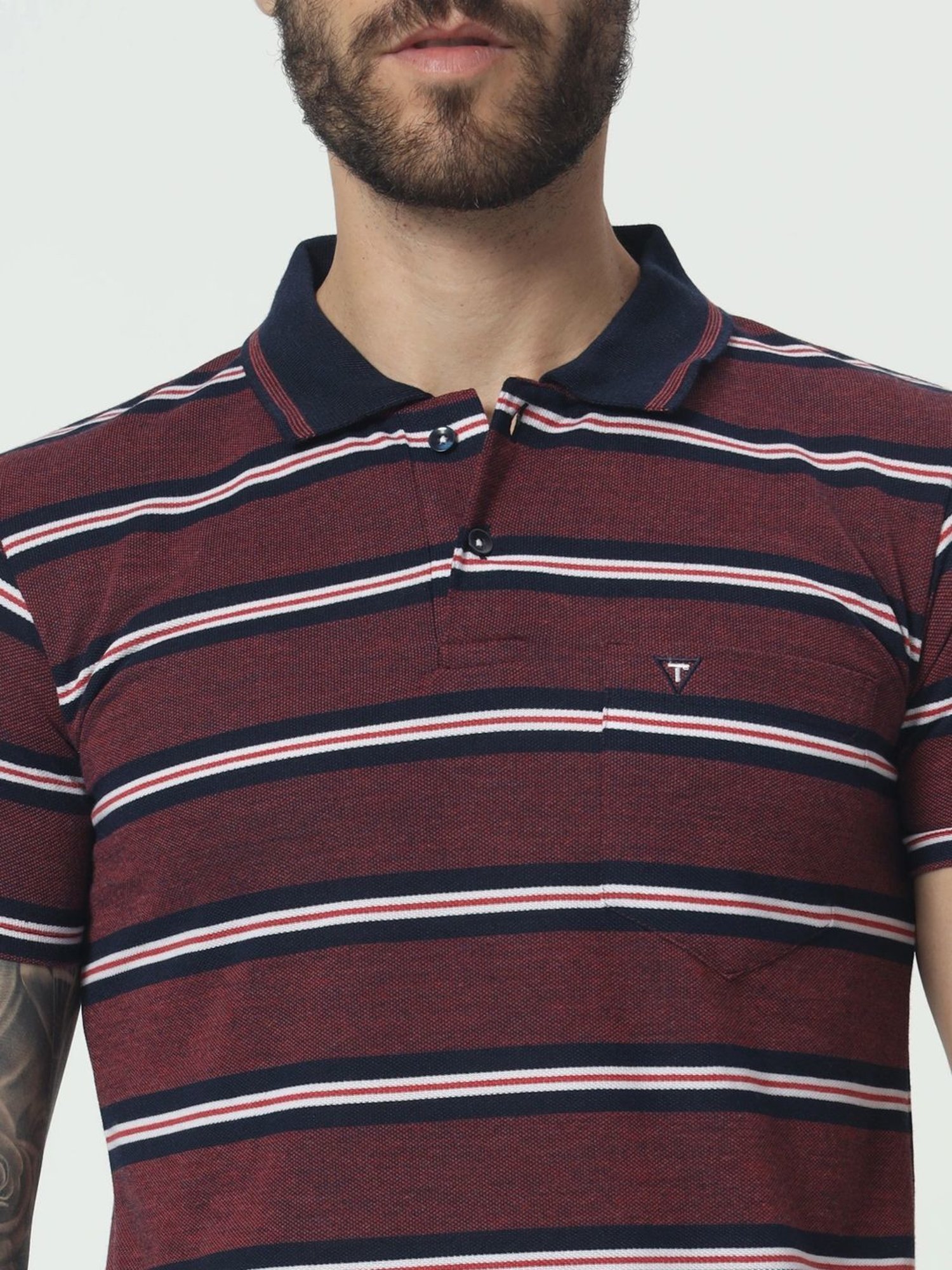 Tab91 Red Regular Fit Striped Polo T-Shirts