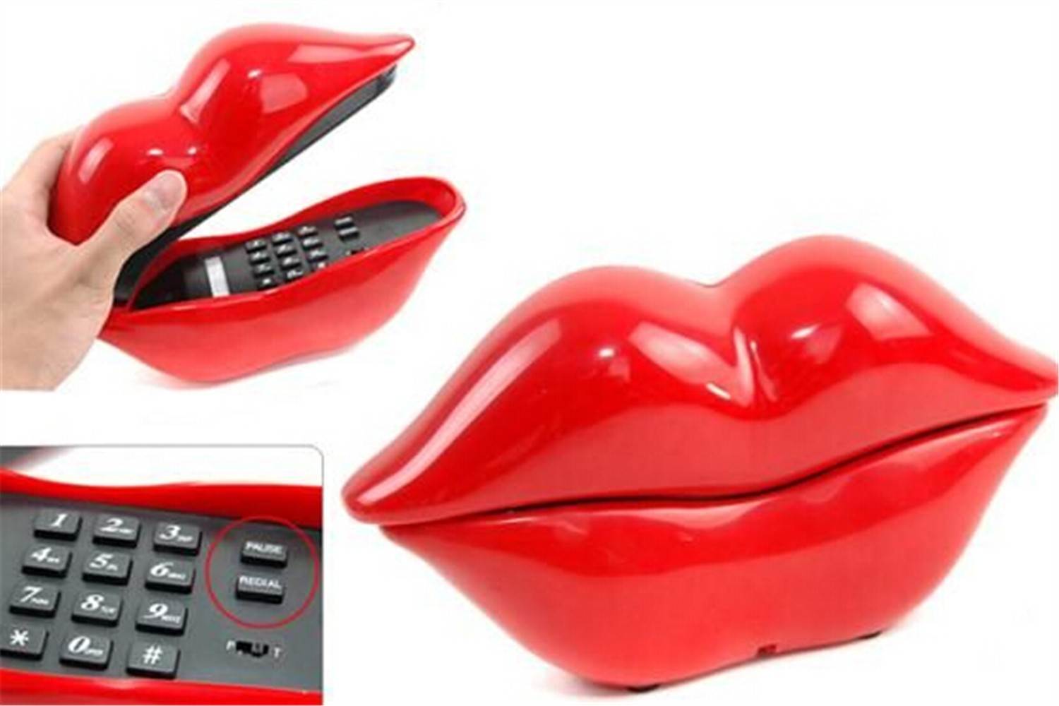 Novelty Red Lips Kiss Retro Sexy Corded Kitsch Telephone Home Phone Decoration Great Gift