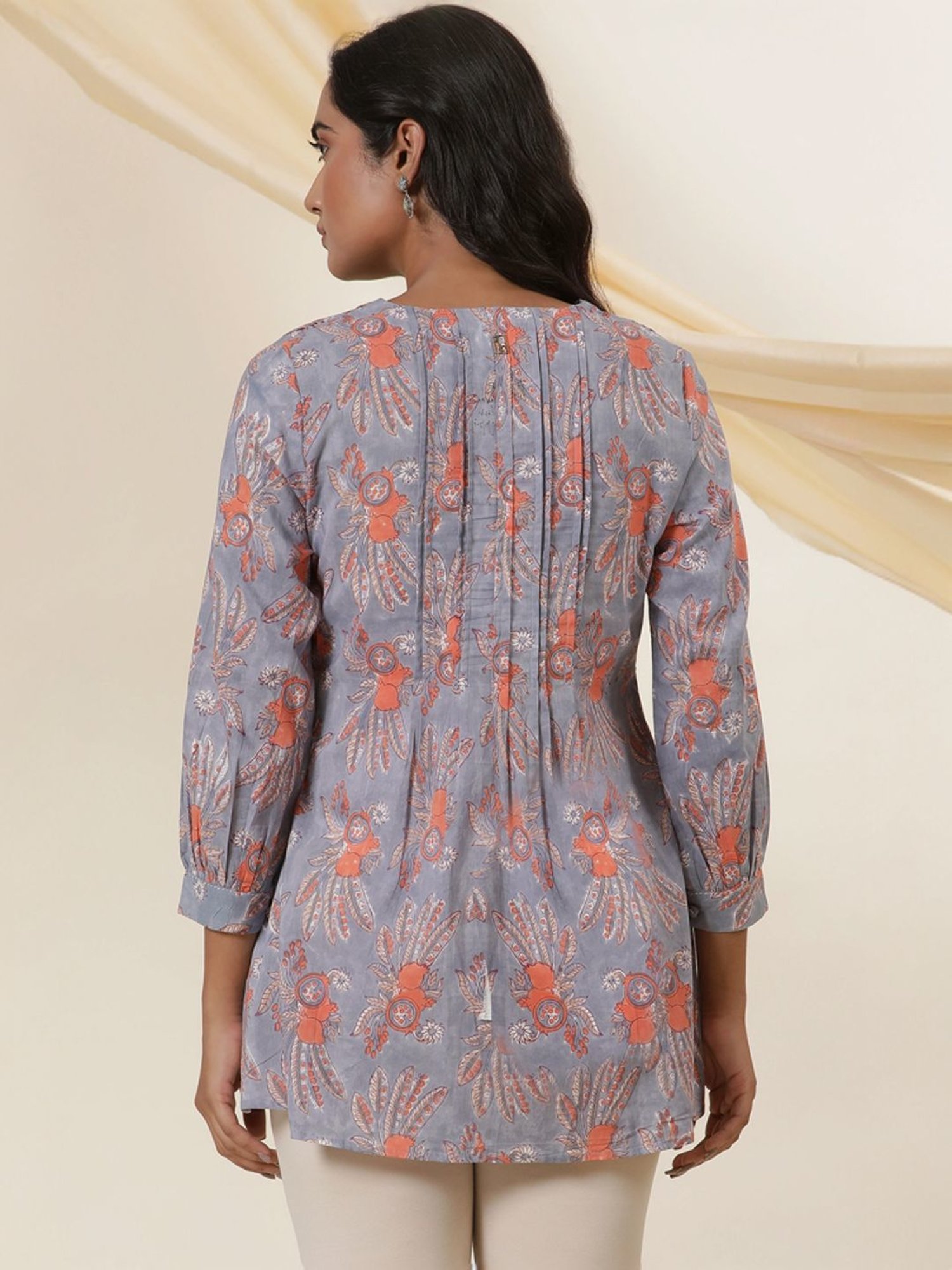 W Maximum Blue Cotton Printed Tunic