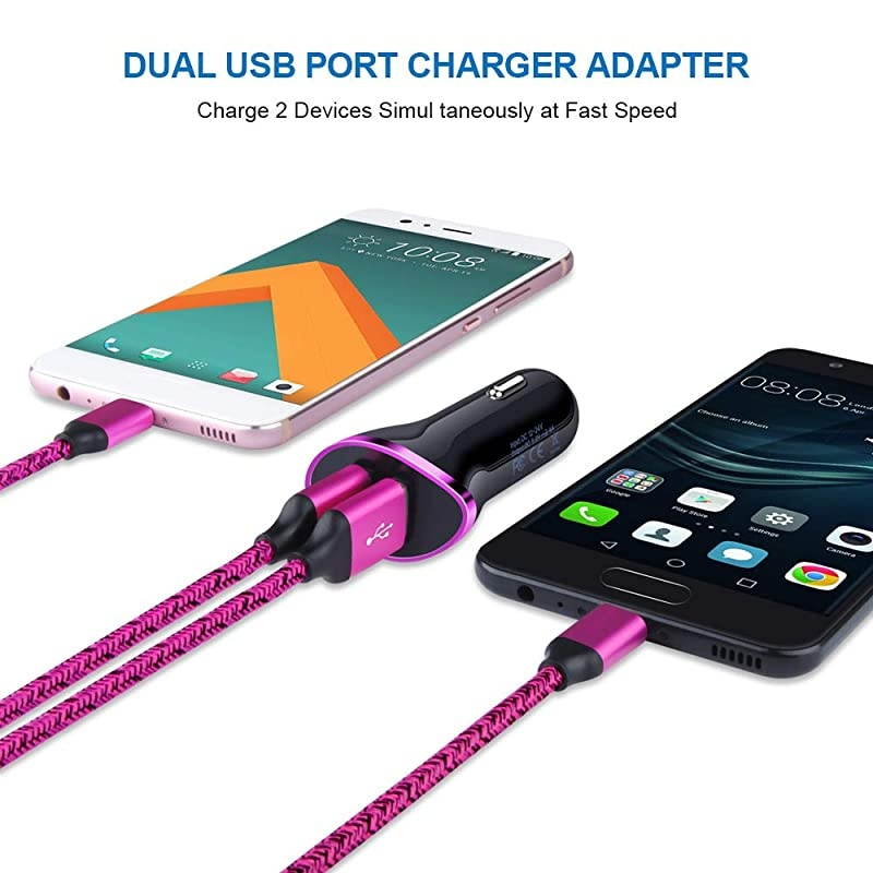 Dual USB Type C Car Charger Charging Block Wall Plug with 6ft USB C Fast Charging Cable for Samsung Note 20 10 S20 FE S10 A50 A51 A21, LG K51 Stylo 6 5 4 V50 G8 G7 ThinQ Q7, Moto G9 G8 G7 G6