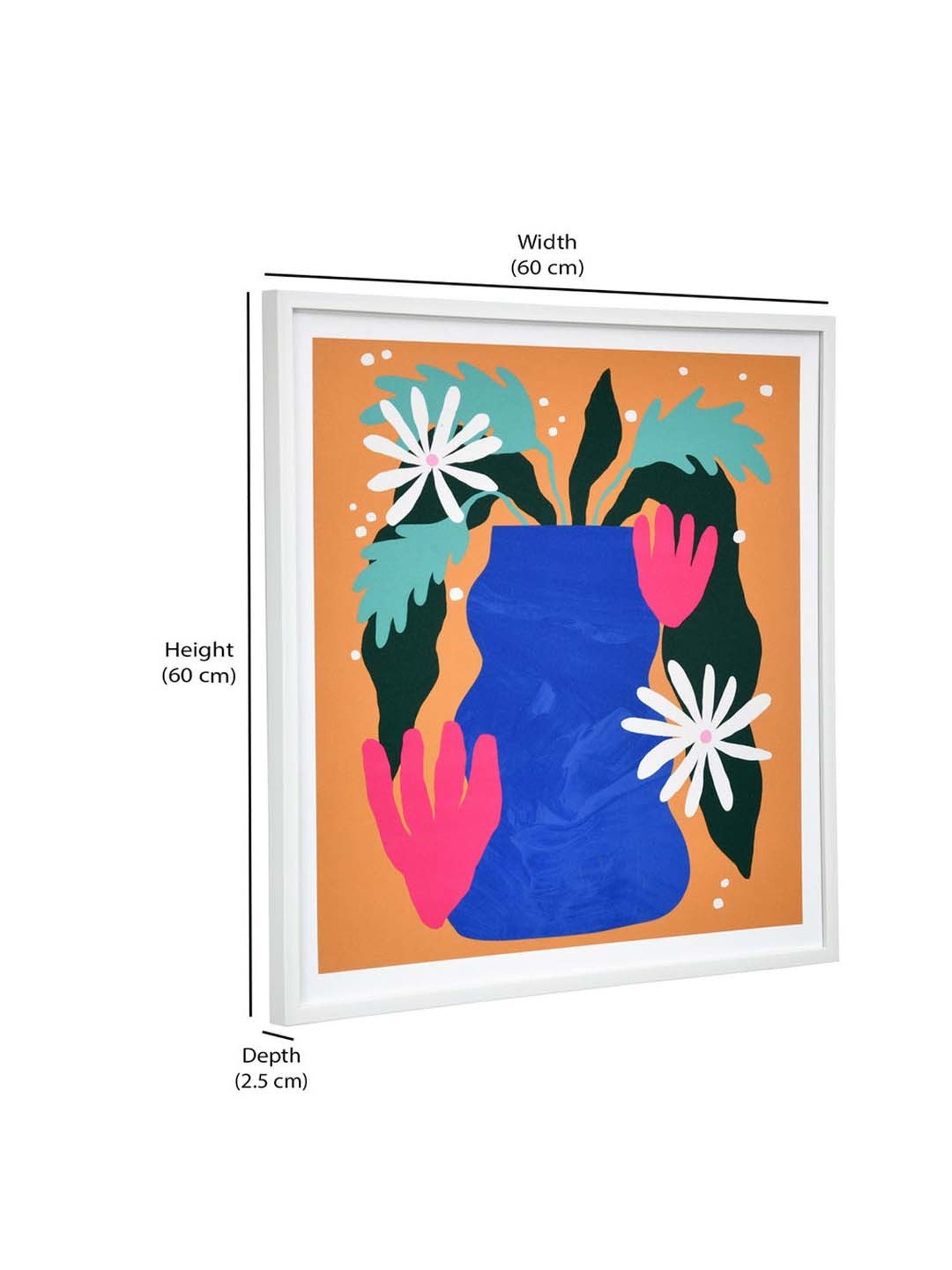 @home Blue Canvas Flower Pot Wall Painting