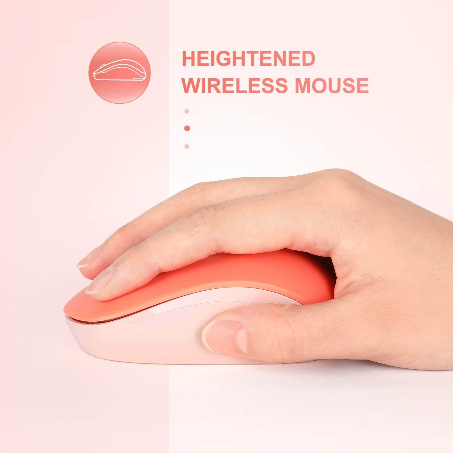 Wireless Mouse 2.4G Noiseless Mouse with USB Receiver - seenda Portable Computer Mice for PC Tablet Laptop - Living Coral&Pink