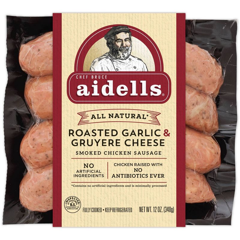 Aidells Roasted Garlic & Gruyere Cheese Smoked Chicken Sausage - 12oz