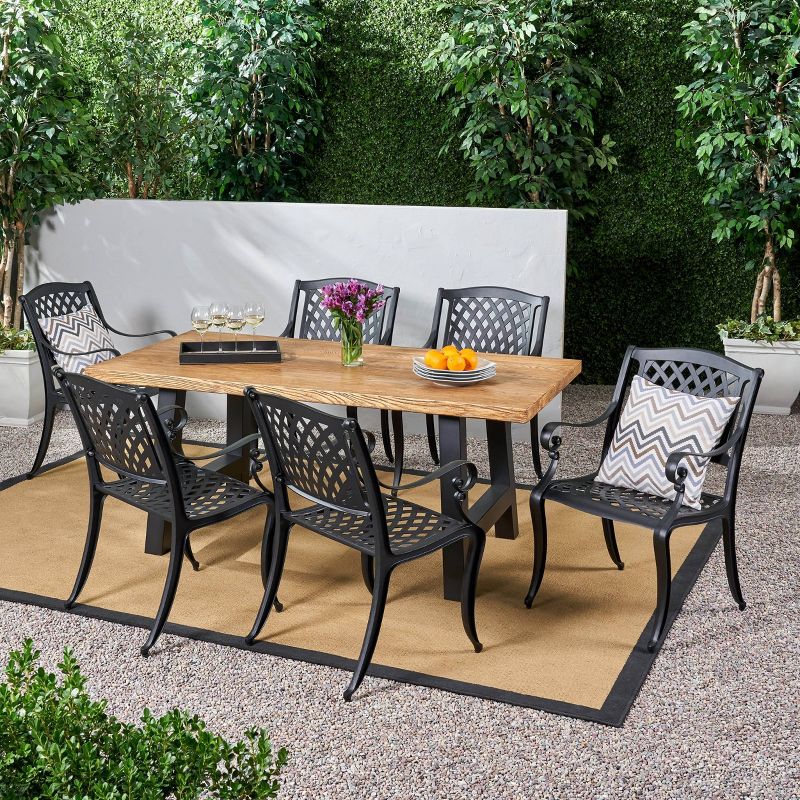 Dory 7pc Aluminum & Lightweight Concrete Dining Set - Natural/Black - Christopher Knight Home