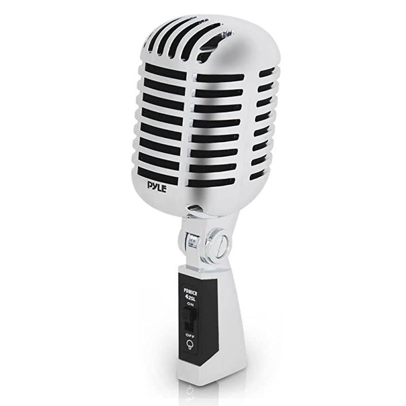 Classic Retro Dynamic Vocal Microphone - Old Vintage Style Unidirectional Cardioid Mic with XLR Cable - Universal Stand Compatible - Live Performance In Studio Recording -  PDMICR42SL (Silver)
