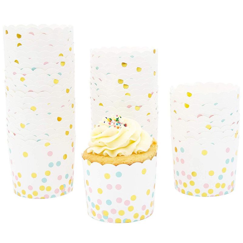 Sparkle and Bash 50 Pack Muffin Liners - Rainbow Polka Dots Cupcake Wrappers Paper Baking Cups