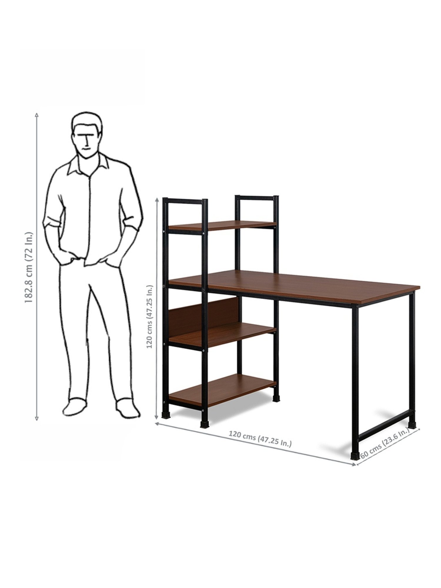 Delite Kom Stark Acacia Dark Black Metal Free Standing Study Table