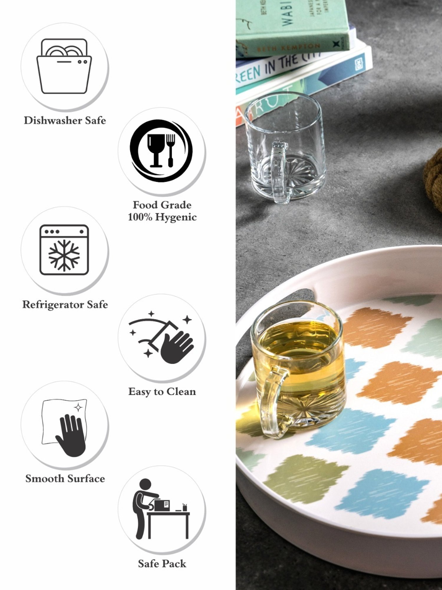 Goodhomes Multicolor Melamine Round Serving Tray