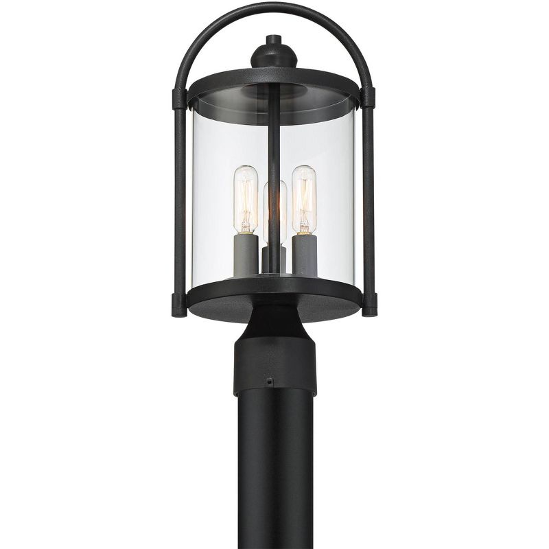 John Timberland Modern Outdoor Post Light Fixture Black 15 3/4" Cylindrical Glass Exterior House Porch Patio Garden Yard Walkway