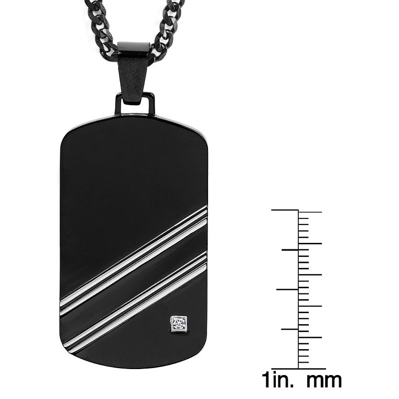 Men's Crucible Blackplated Stainless Steel Polished Cubic Zirconia Dog Tag Pendant