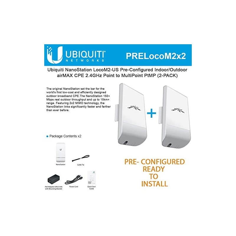 LocoM2 2PACK PRECONFIGURED Nanostation Loco M2 AirMax CPE 24GHz