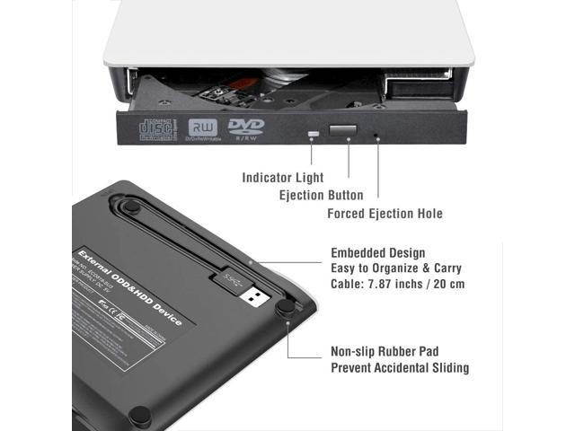 ROOFULL External CD DVD Drive USB 3.0, Premium Portable DVD/CD ROM +/-RW Optical Drive Burner Writer Player for Windows 10/ 8/ 7, Linux, Mac OS Laptop Desktop, Macbook Pro/ Air, iMac (White)