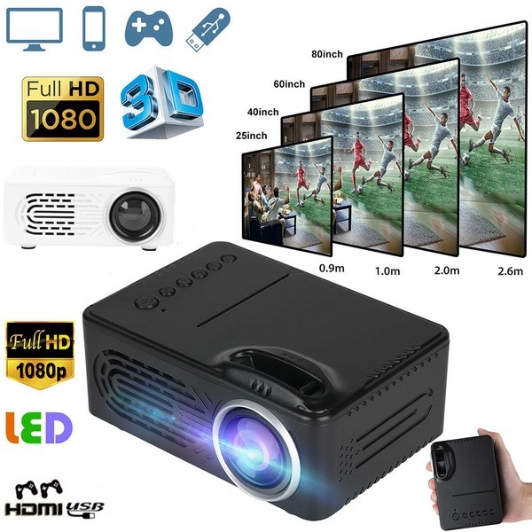 UKCOCO Mini Projector Portable 16:9 Full HD 1080p LED Screen Multimedia Movie Projector 80" Display Home Theater Cinemae w/HDMI/AV/USB Ports