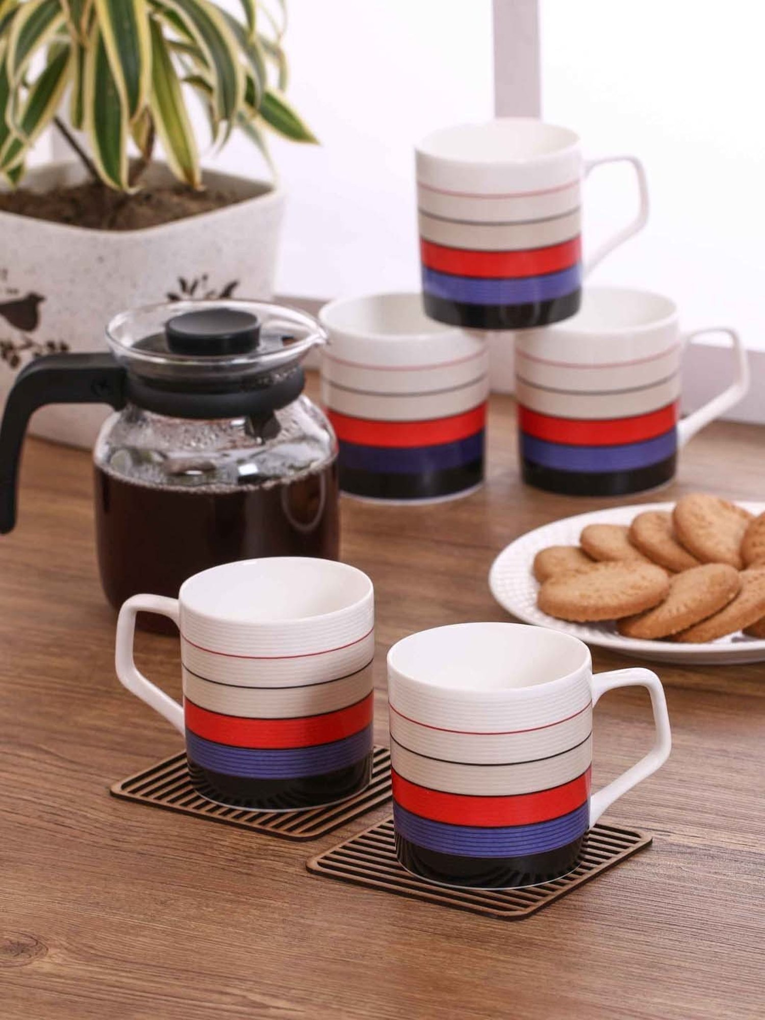 Clay Craft Multicolor Fine Ceramic Coffee & Tea Mugs (170 ml) - Set of 6