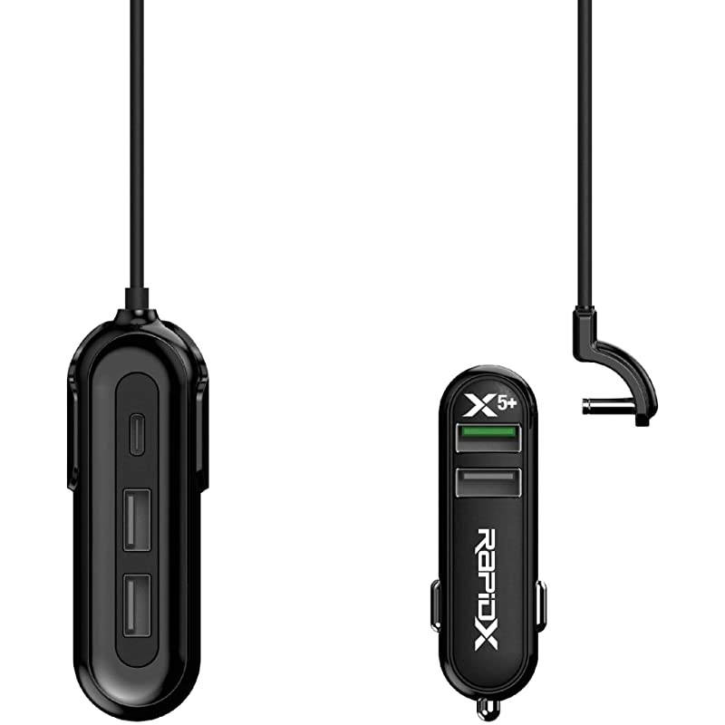RXX5USBBOBPL X5 Plus Car Charger 5 USB Ports QC 30Type CBlack on Black