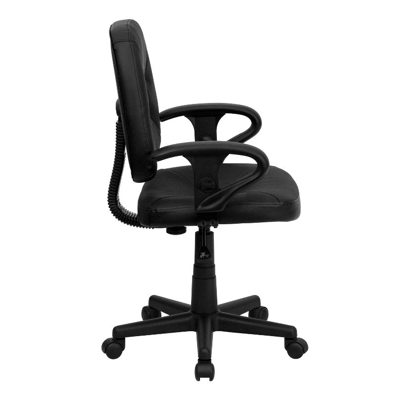 Emma and Oliver Mid-Back Black Leather Swivel Ergonomic Task Office Chair with Adjustable Arms