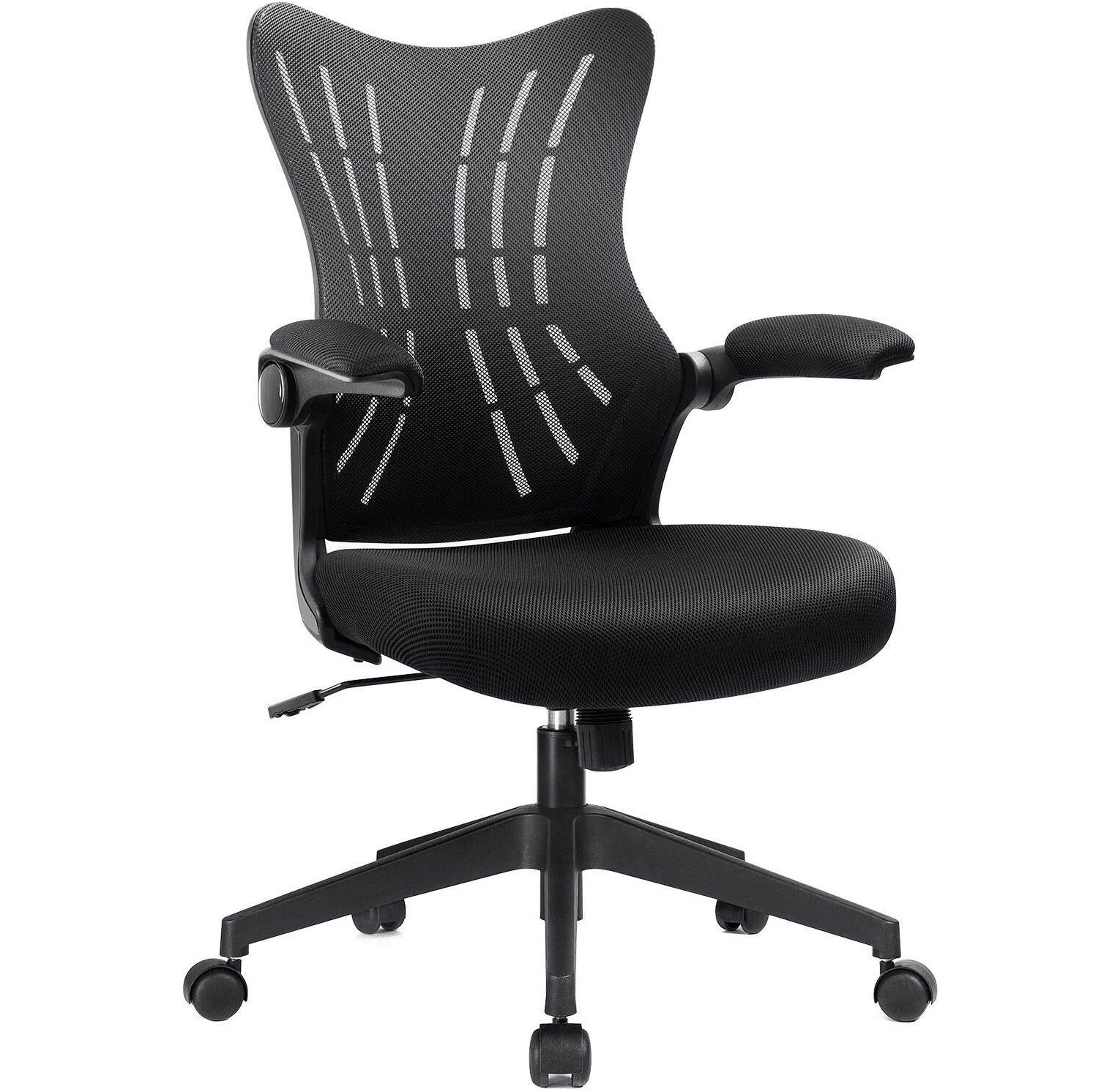 Furmax Office Desk Chair with Flip Up Arms, Mesh Mid Back Computer Chair Swivel Task Chair with Ergonomic Lumbar Support (White)
