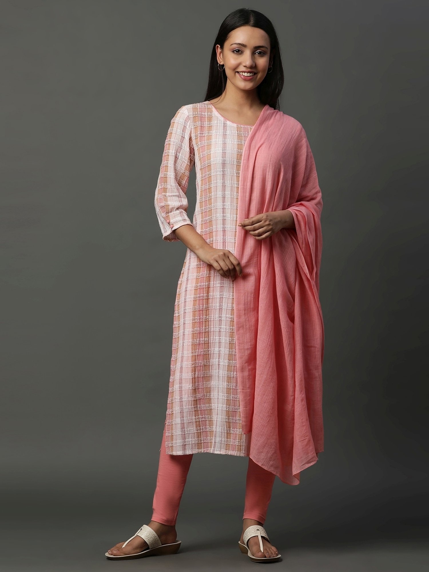 Aurelia Pink Cotton Woven Pattern Dupatta