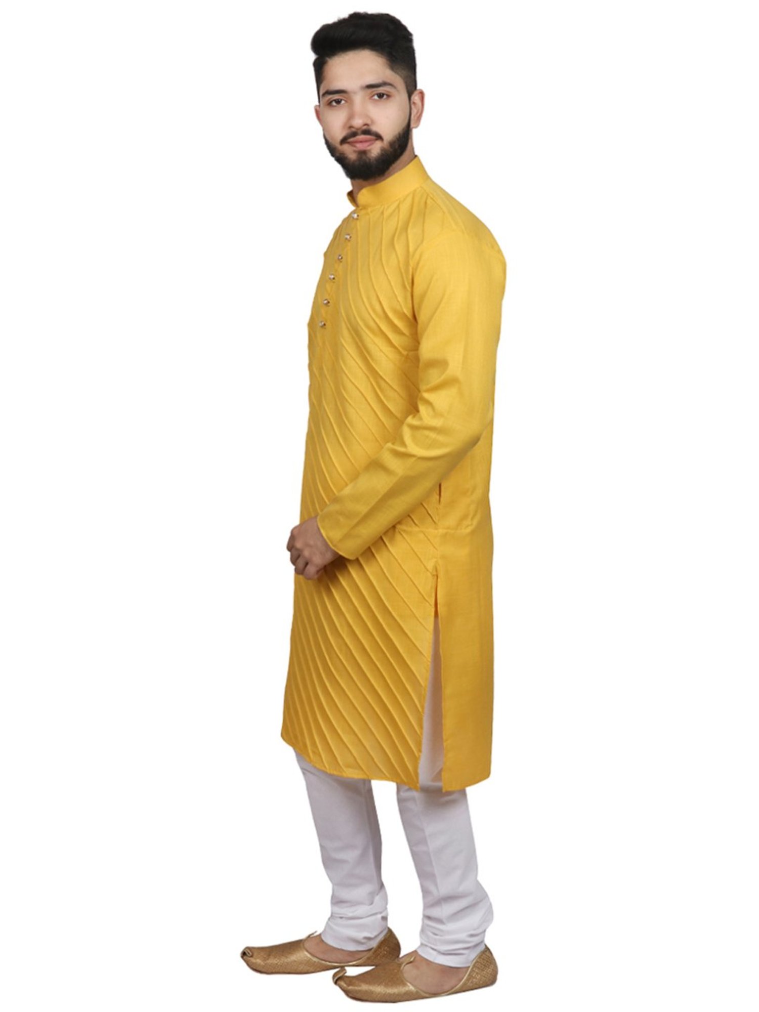 SG LEMAN Yellow & White Cotton Regular Fit Self Pattern Kurta Set