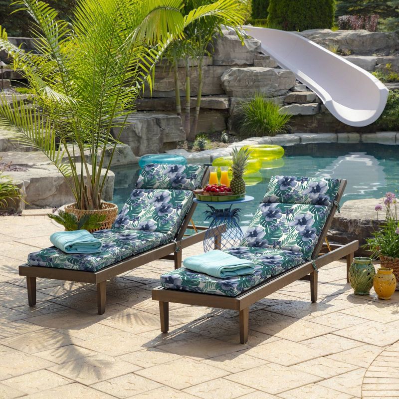 Arden Selections Salome Tropcial Outdoor Chaise Lounge Cushion Blue