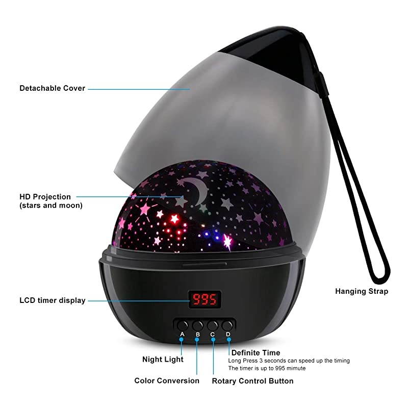 Night Lights for Kids  Colorful Constellation Star Sky Kids Night Lamp with LED Timer AutoShut Off and 360 Degree Rotation Black