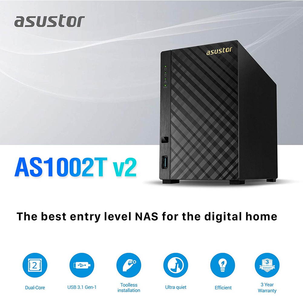 Asustor NAS AS1002T v2 + 28TB WD Ultrastar HDD (Two 14TB HDD Included)