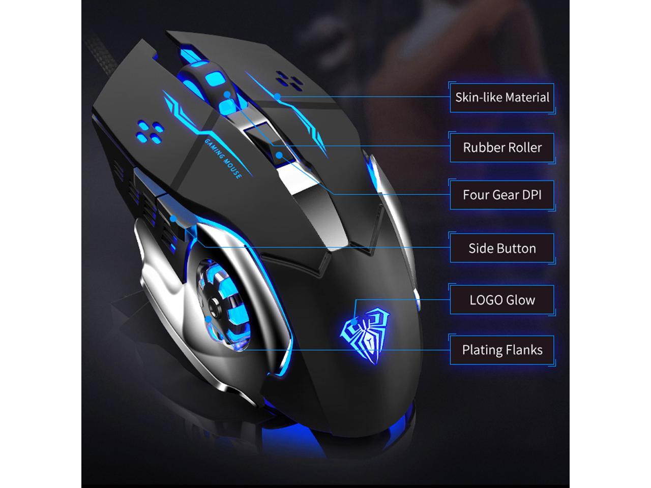 AULA S20 USB Wired Gaming Mouse Programmable 2400DPI Optical Ergonomic Mouse with 4-Color Breathing Light for PC Laptop