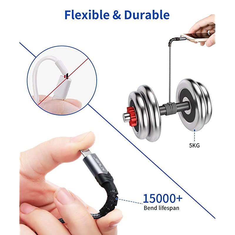 iPhone Charger Cable 6ft 18m  Apple MFi Certified Lightning Cable Nylon Braided USB Fast Charging Cord Compatible with iPhone 11 Xs Max X XR 8 7 6s 6 Plus SE 5 5s iPad iPod Gery