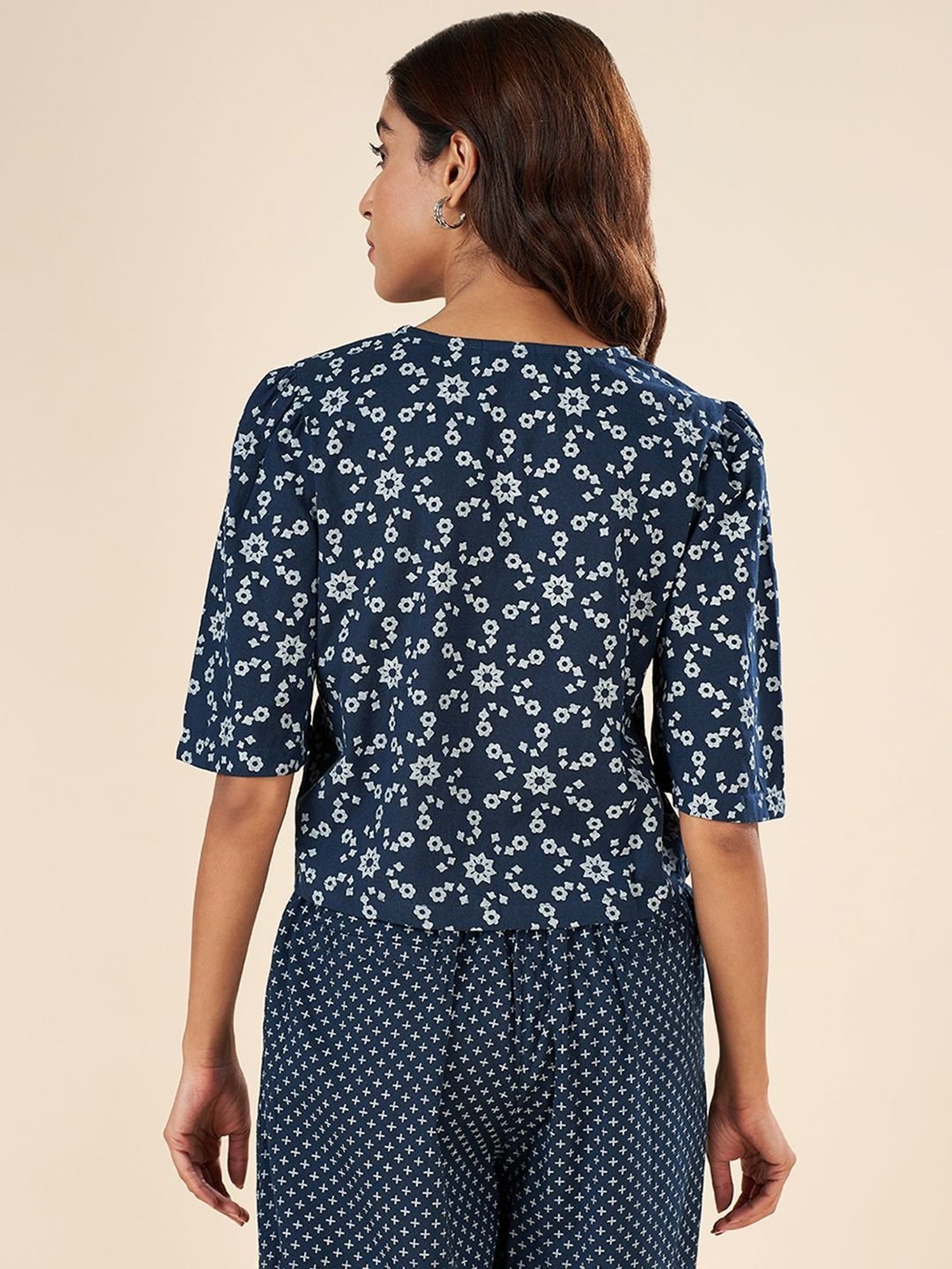 Akkriti by Pantaloons Blue Cotton Printed Top