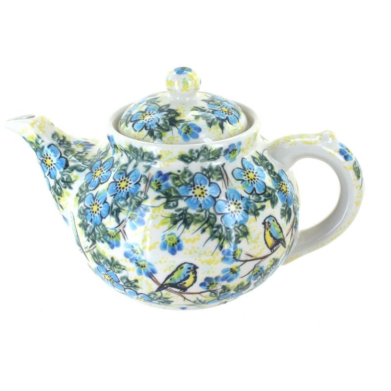 Blue Rose Polish Pottery Bluebird Garden Teapot