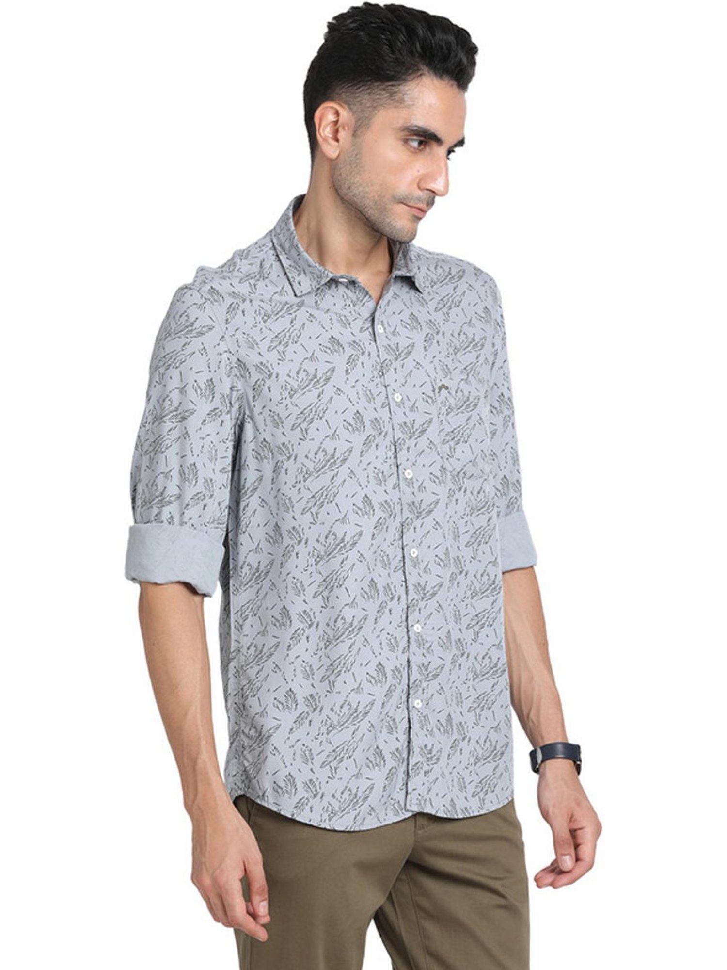 Turtle Grey Slim Fit Printed Shirts