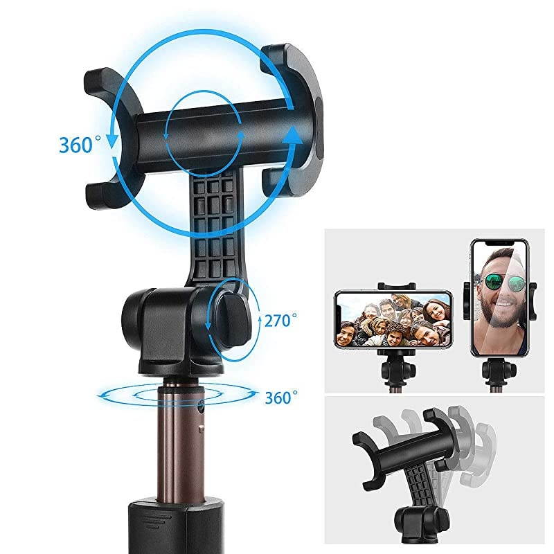 Selfie Stick Tripod with Bluetooth Wireless Remote Shutter Control Pouch Extendable Adjustable Stand Mount Light-Weight V-Log Compatible with All Apple iPhone, Samsung Galaxy (Black)