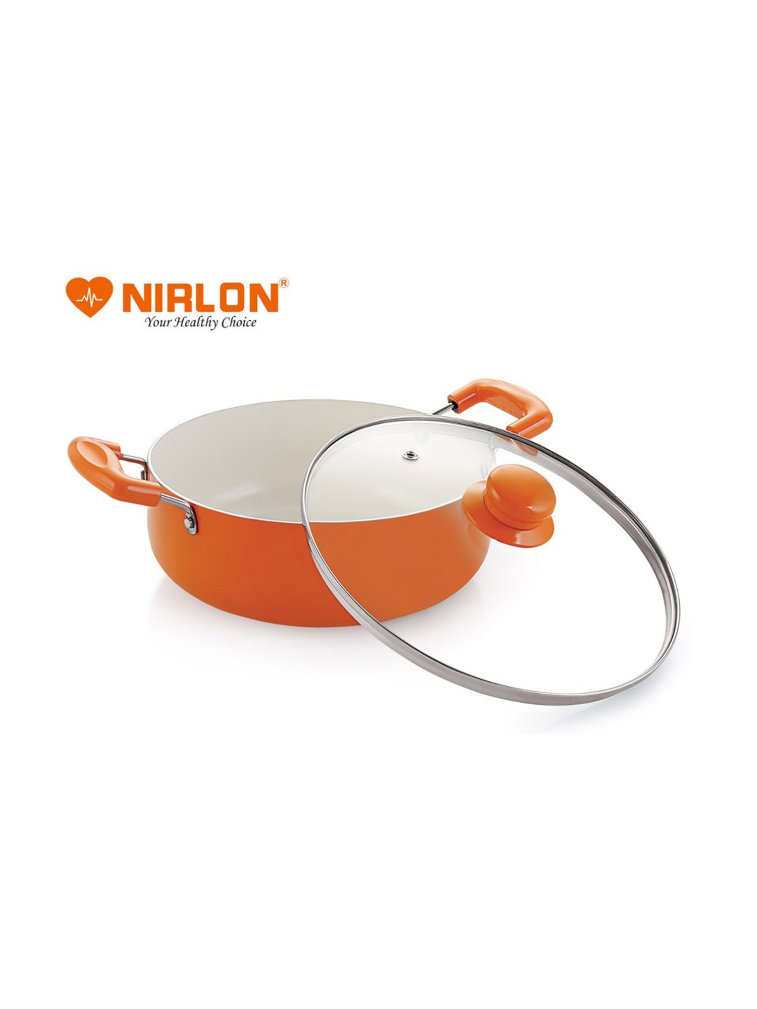 Nirlon Orange Non Stick Induction Casserole with Glass Lid - 4.2 L