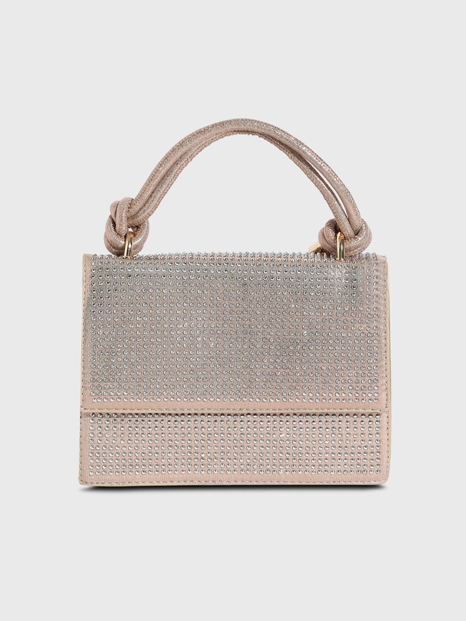 HauteSauce Beige Studded Medium Leather Handheld Handbag