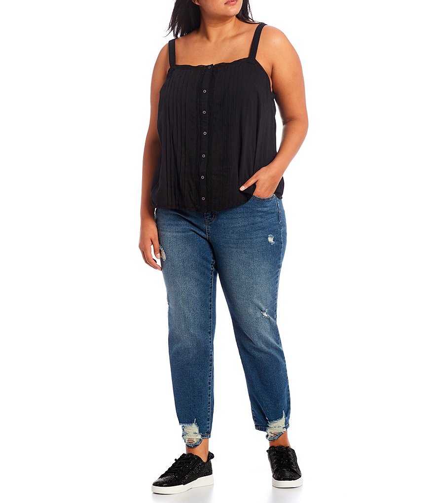 Jessica Simpson Plus Size Spotlight High Rise Straight Leg Destruction Detail Frayed Hem Ankle Jeans