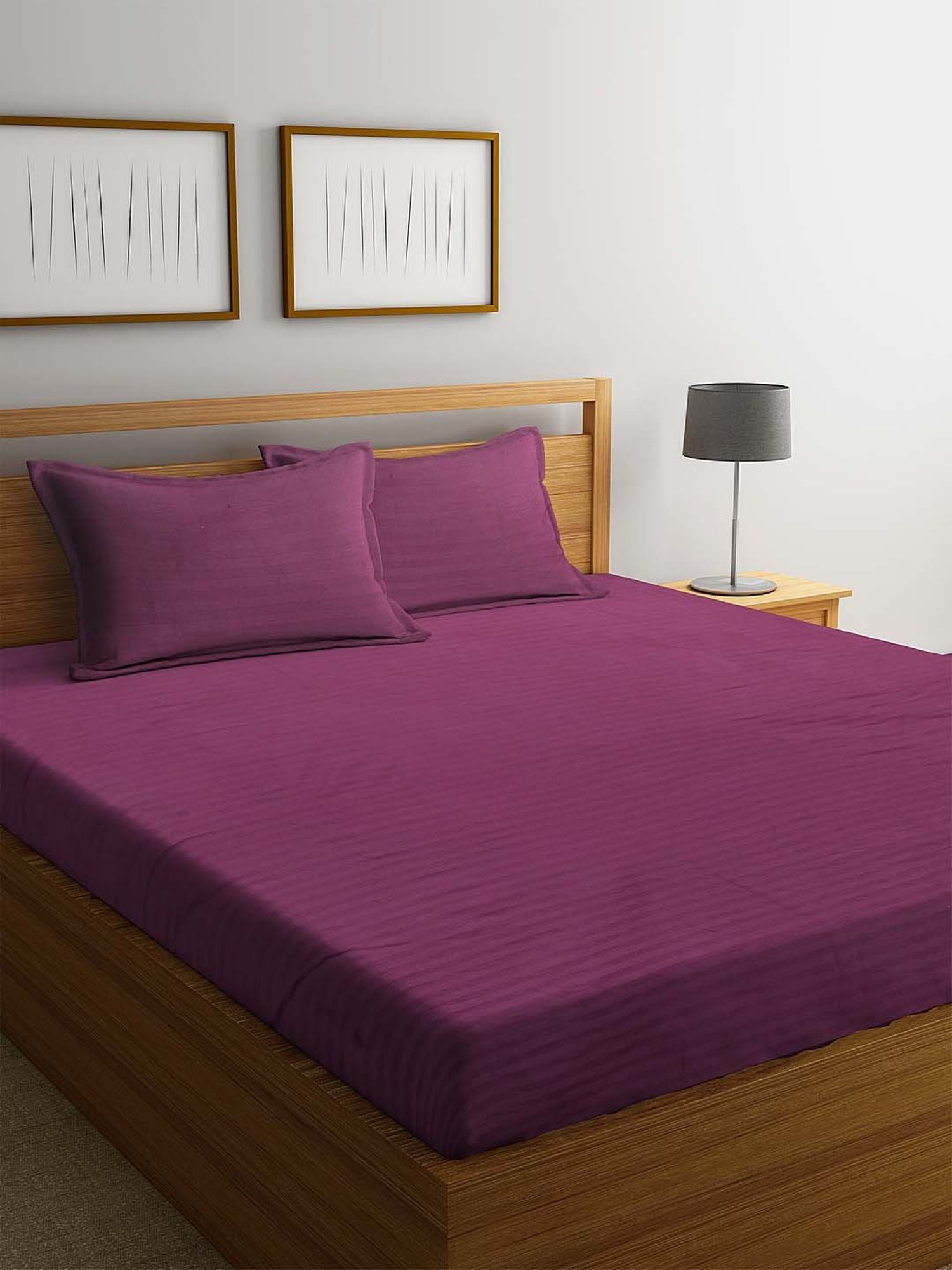 HOSTA HOMES Purple Cotton 280 TC Bed Sheet Set