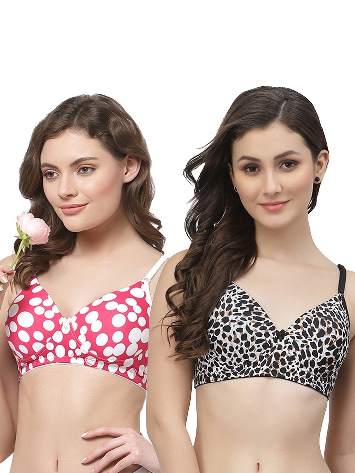 Cukoo Pink & Black Printed Full Coverage Non-Wired Bra - Pack of 2