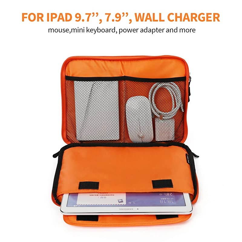 Electronics Organizer,  Electronic Accessories Cable Organizer Bag Waterproof Travel Cable Storage Bag for Charging Cable, Cellphone, iPad (Up to 11'' and More-Large(Orange and Gray)