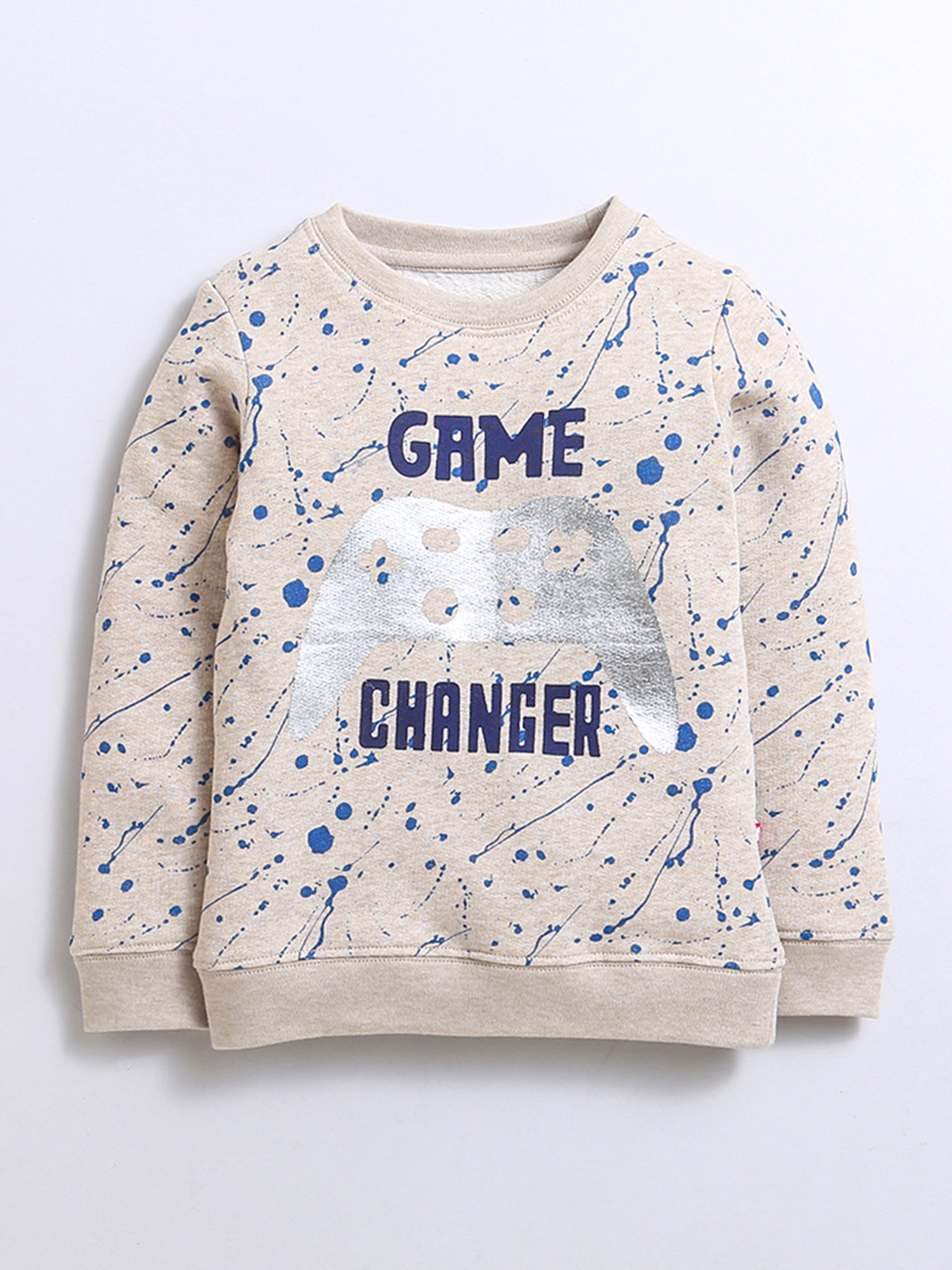 Nino Bambino Kids Beige Printed Full Sleeves Sweatshirt