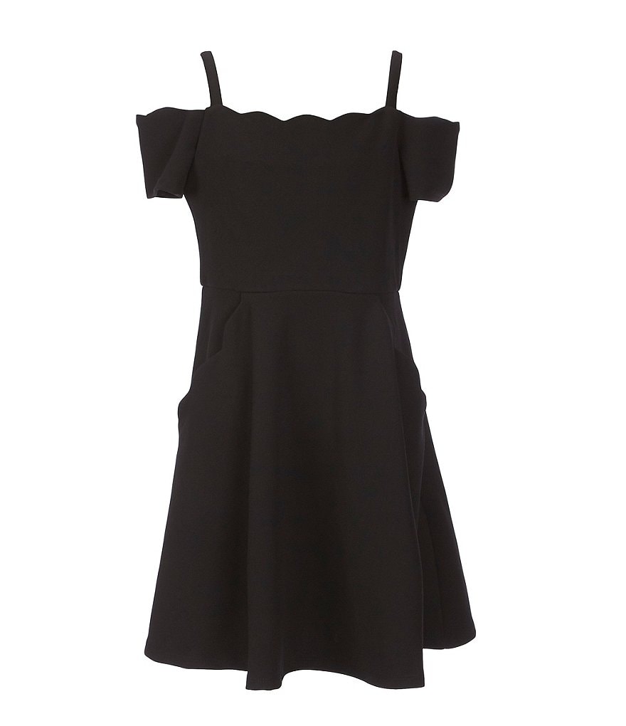 Rare Editions Big Girls 7-16 Cold-Shoulder Scalloped Fit-And-Flare Dress
