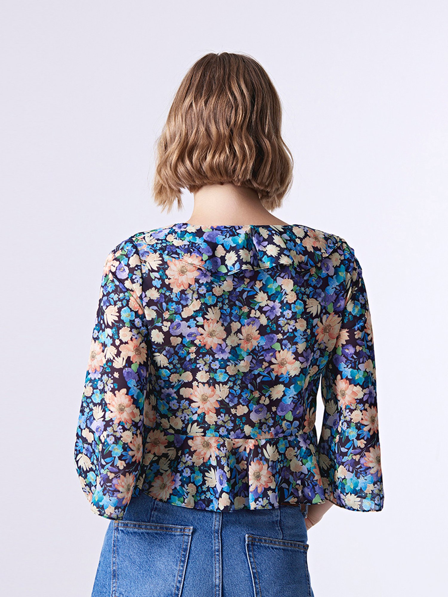 Cover Story Black & Blue Floral Print Top