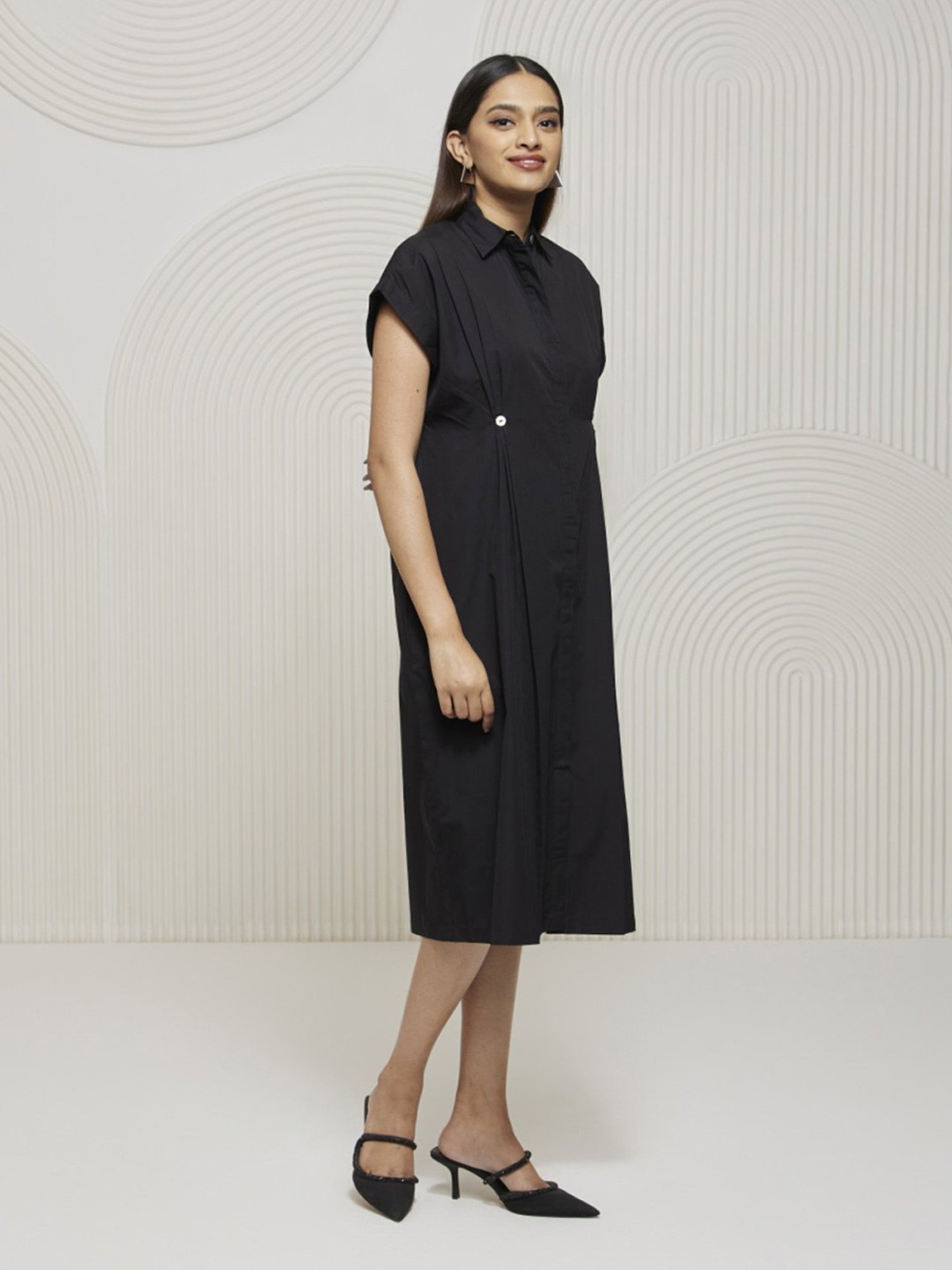 Artagai Black Pleated Shirt Dress with Concealed Placket